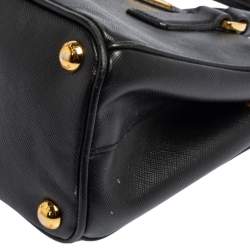 Pre Owned Prada Black Saffiano Lux Leather Mini Double Zip Tote