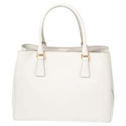 Pre Owned Prada White Saffiano Lux Leather Medium Open Tote