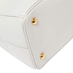 Pre Owned Prada White Saffiano Lux Leather Medium Open Tote