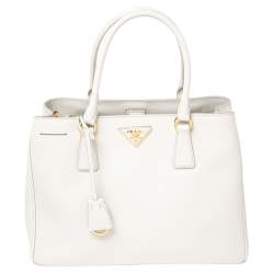 Pre Owned Prada White Saffiano Lux Leather Medium Open Tote