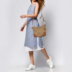 Pre Owned Prada Brown Canvas And Leather Canapa Logo Shoulder Bag