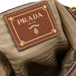 Pre Owned Prada Brown Canvas And Leather Canapa Logo Shoulder Bag