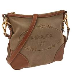 Pre Owned Prada Brown Canvas And Leather Canapa Logo Shoulder Bag