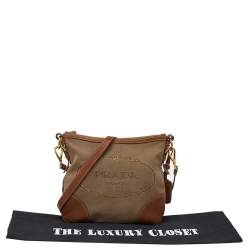 Pre Owned Prada Brown Canvas And Leather Canapa Logo Shoulder Bag