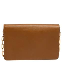 Pre Owned Prada Brown Saffiano Leather Wallet On Chain