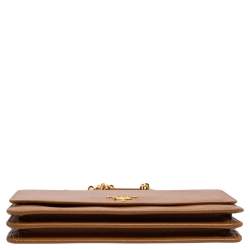 Pre Owned Prada Brown Saffiano Leather Wallet On Chain