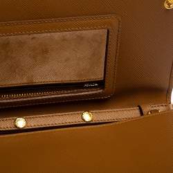Pre Owned Prada Brown Saffiano Leather Wallet On Chain