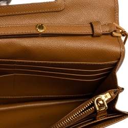 Pre Owned Prada Brown Saffiano Leather Wallet On Chain
