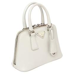 Pre Owned Prada White Saffiano Leather Mini Promenade Crossbody Bag
