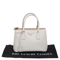 Pre Owned Prada White Saffiano Lux Leather Small Galleria Double Zip Tote