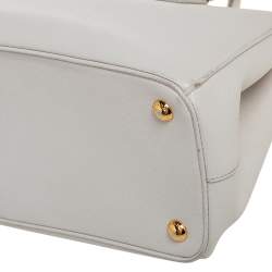 Pre Owned Prada White Saffiano Lux Leather Small Galleria Double Zip Tote