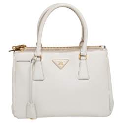 Pre Owned Prada White Saffiano Lux Leather Small Galleria Double Zip Tote