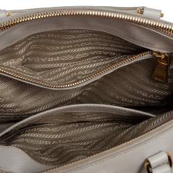 Pre Owned Prada White Saffiano Lux Leather Small Galleria Double Zip Tote