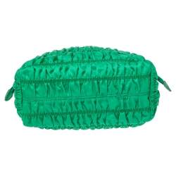 Pre Owned Prada Green Gaufre Nylon Zip Tote