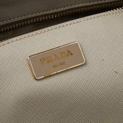 Pre Owned Prada Taupe Saffiano Lux Leather Medium Double Zip Tote