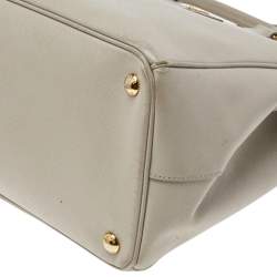Pre Owned Prada Taupe Saffiano Lux Leather Medium Double Zip Tote