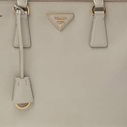Pre Owned Prada Taupe Saffiano Lux Leather Medium Double Zip Tote
