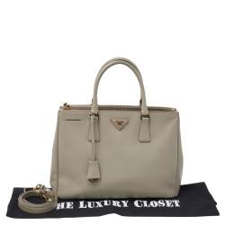Pre Owned Prada Taupe Saffiano Lux Leather Medium Double Zip Tote