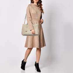 Pre Owned Prada Taupe Saffiano Lux Leather Medium Double Zip Tote