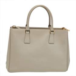 Pre Owned Prada Taupe Saffiano Lux Leather Medium Double Zip Tote