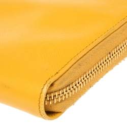 Pre Owned Prada Mustard Saffiano Lux Leather Zip Around Continental Wallet