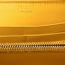 Pre Owned Prada Mustard Saffiano Lux Leather Zip Around Continental Wallet