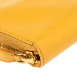 Pre Owned Prada Mustard Saffiano Lux Leather Zip Around Continental Wallet