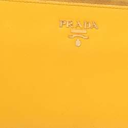 Pre Owned Prada Mustard Saffiano Lux Leather Zip Around Continental Wallet