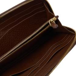 Pre Owned Prada Brown Vitello Daino Leather Zip Around Wallet