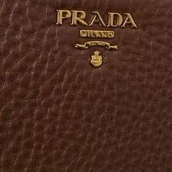 Pre Owned Prada Brown Vitello Daino Leather Zip Around Wallet