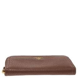 Pre Owned Prada Brown Vitello Daino Leather Zip Around Wallet