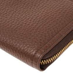 Pre Owned Prada Brown Vitello Daino Leather Zip Around Wallet