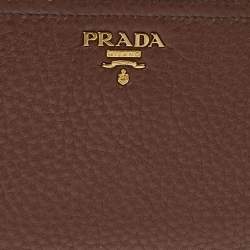 Pre Owned Prada Brown Vitello Daino Leather Zip Around Wallet