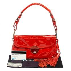 Pre Owned Prada Dark Orange Patent Leather Tassel Baguette Bag