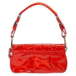 Pre Owned Prada Dark Orange Patent Leather Tassel Baguette Bag