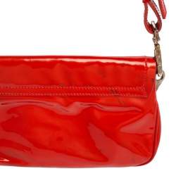 Pre Owned Prada Dark Orange Patent Leather Tassel Baguette Bag