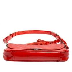 Pre Owned Prada Dark Orange Patent Leather Tassel Baguette Bag