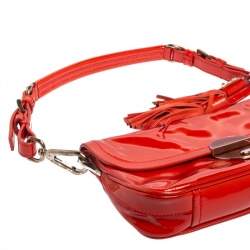 Pre Owned Prada Dark Orange Patent Leather Tassel Baguette Bag