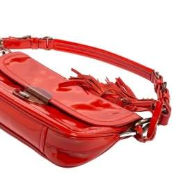 Pre Owned Prada Dark Orange Patent Leather Tassel Baguette Bag