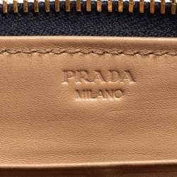 Pre Owned Prada Teal Blue Crinkled Leather Zip Around Continental Wallet