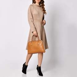 Pre Owned Prada Cognac Ostrich Pyramid Frame Satchel