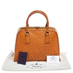 Pre Owned Prada Cognac Ostrich Pyramid Frame Satchel