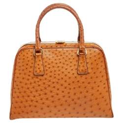 Pre Owned Prada Cognac Ostrich Pyramid Frame Satchel