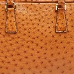 Pre Owned Prada Cognac Ostrich Pyramid Frame Satchel