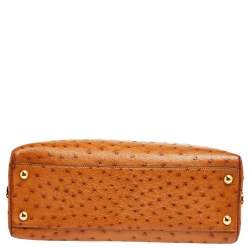 Pre Owned Prada Cognac Ostrich Pyramid Frame Satchel