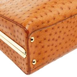 Pre Owned Prada Cognac Ostrich Pyramid Frame Satchel