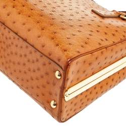 Pre Owned Prada Cognac Ostrich Pyramid Frame Satchel