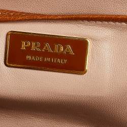 Pre Owned Prada Cognac Ostrich Pyramid Frame Satchel