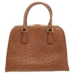 Pre Owned Prada Tabacco Ostrich Pyramid Frame Satchel 