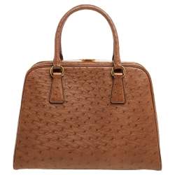 Pre Owned Prada Tabacco Ostrich Pyramid Frame Satchel 